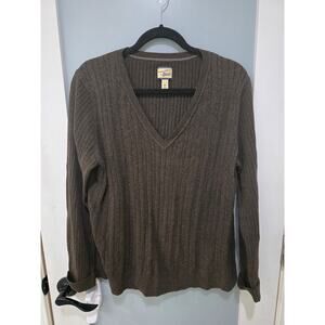 Vintage Bass Heritage Collection Brown V-Neck Sweater XL 100% Cotton EUC